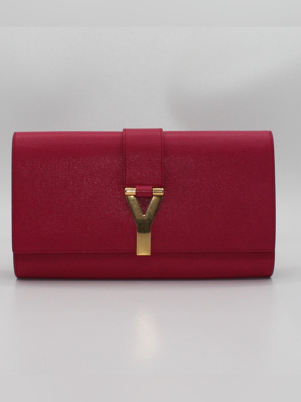 Yves Saint Laurent Pink Grainy Leather Classic Ligne Y Flap Cluth Gold Hardware